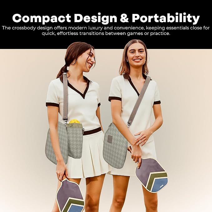 Pickleball Paddle Cover Crossbody bag with Adjustable Strap, Waterbottle holder, Ball Holder, Gifts for Women Men