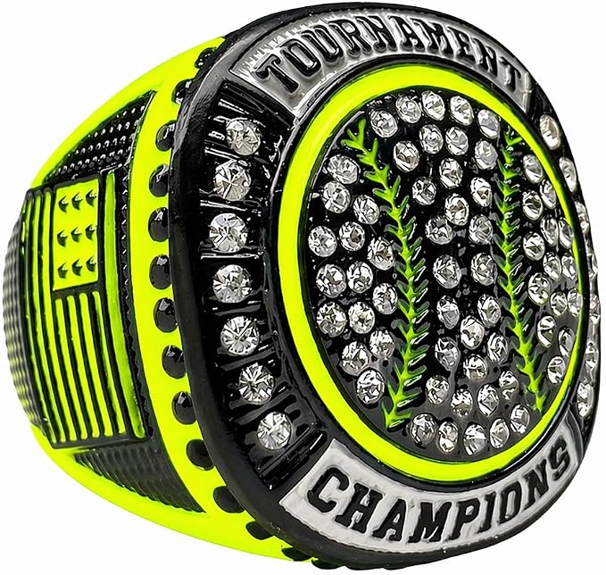 Legacy Rings 1 or 12 Pack Neon Yellow Baseball Softball Championship Trophy Ring Award for Tournament Champion or Finalist