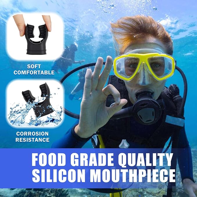 Scuba Diving Mouthpiece, Silicone Snorkel Mouthpiece Regulator Replacement with Regulator Tie Fits Most Standard Regulators Scuba Diving Accessories, Orange/Black/Yellow/Green