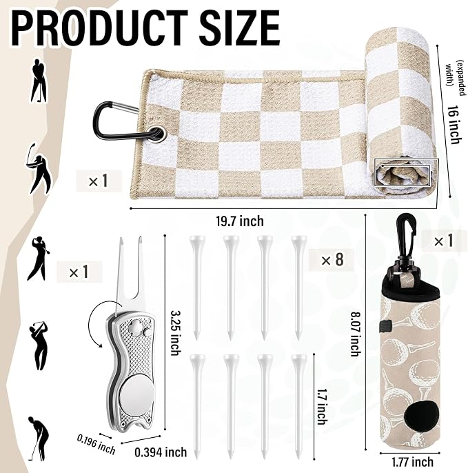 Liliful 12 Pcs Golf Accessories Kit, Include Golf Ball Bag with Hook Towel Tees Magnetic Ball Marker Divot Tool Cleaner Brush for Women Man Gifts