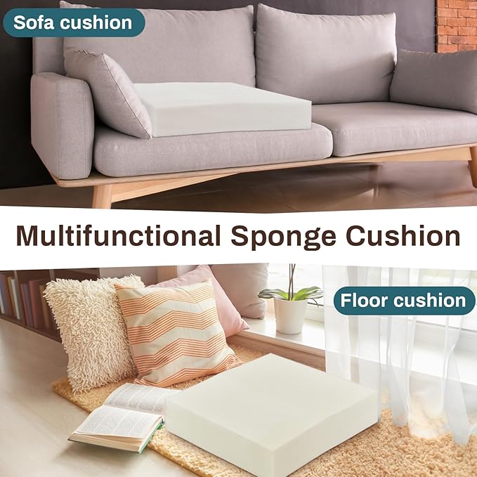 Frienda 2 Pack 4" x 24" x 24"Upholstery High Density Foam Cushion Replacement Square Cut to Size Foam Couch for Chair Couches Padding Shipping Packing DIY Cosplay Projects(White)