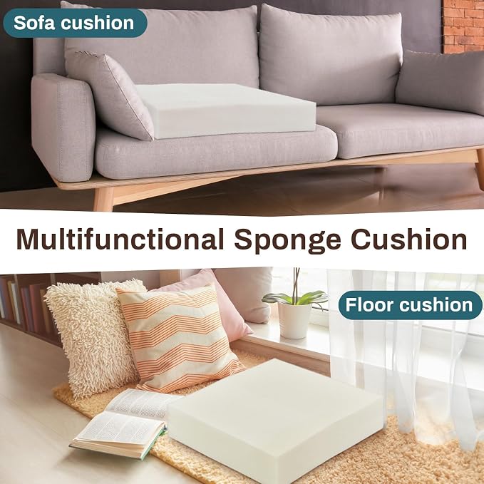Frienda 2 Pack 6" x 24" x 24"Upholstery High Density Foam Cushion Replacement Square Cut to Size Foam Couch for Chair Couches Padding Shipping Packing DIY Cosplay Projects((White)