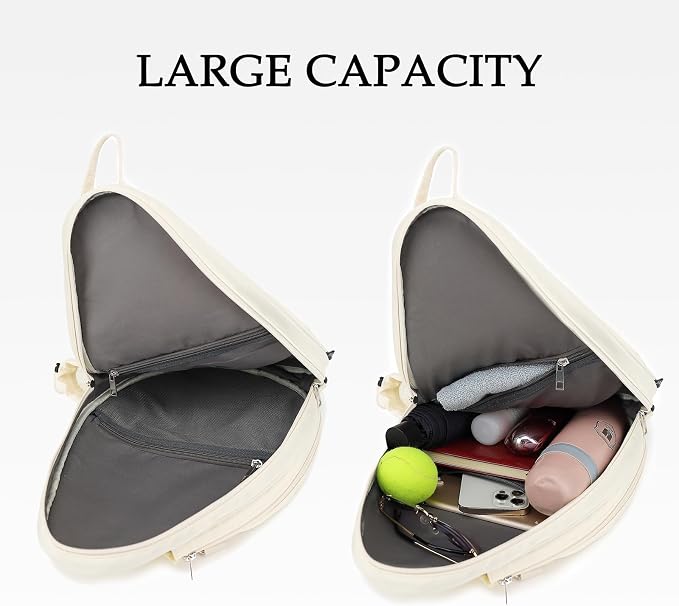 Rejolly Tennis Racket Sling Bag for Women Men Quilted Water Resistant Racquet Cover One Shoulder Crossbody Bag for 2 Tennis Rackets, Pickleball Paddles, Badminton Racquet