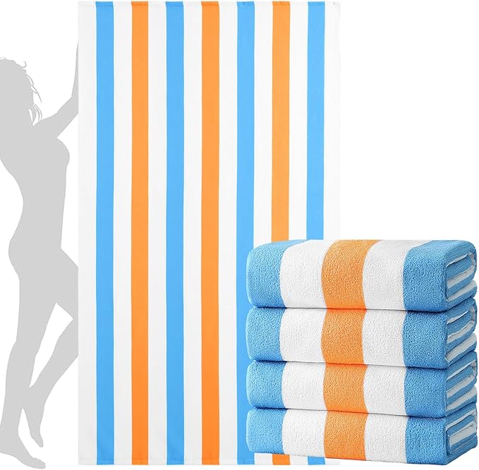 Jessy Home 4 Pack Striped Oversized Beach Towel Set, 40x70 Inch Microfiber Sandproof Quick Dry Super Soft Swim Towels, Absorbent Stylish Pool Towels, Swim Cover Up for Beach Vacation Travel