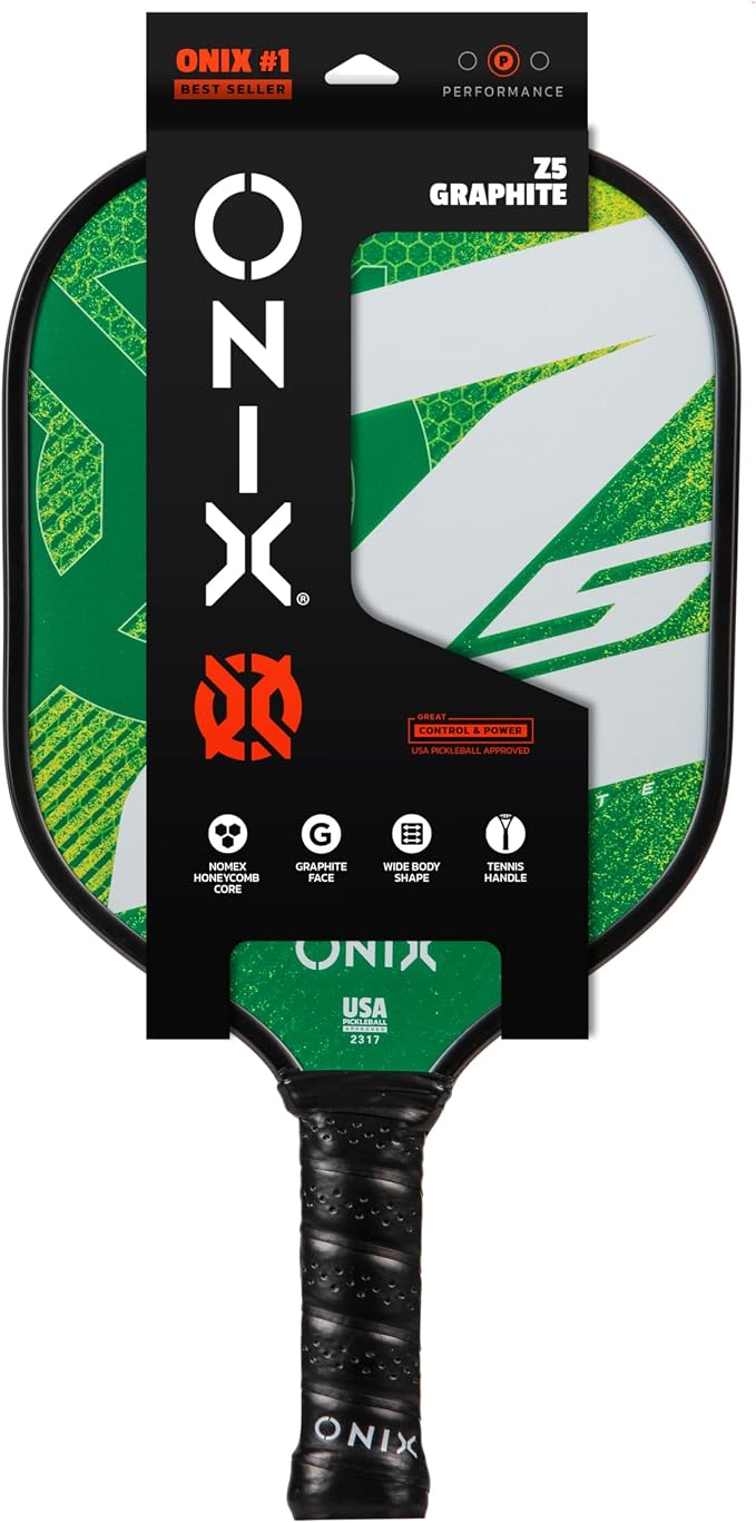 Onix Graphite MOD Z5 Carbon Fiber Pickleball Paddle with Wide-Body Shape. Honeycomb Core, Graphite Face & Cushion Comfort Pickleball Paddle Grip