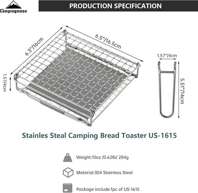 Campingmoon Camping Bread Toaster Folding Camp Stove Toaster Gas Fire BBQ Grill Portable 304 Stainless Steel Cooking Grill With Anti Scalding Mesh Fork