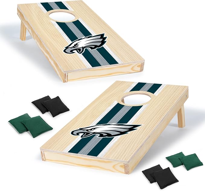 NFL Football Portable Size 1' x 2' Solid Wood Cornhole Set with Direct Print HD Team Graphics – Travel Size