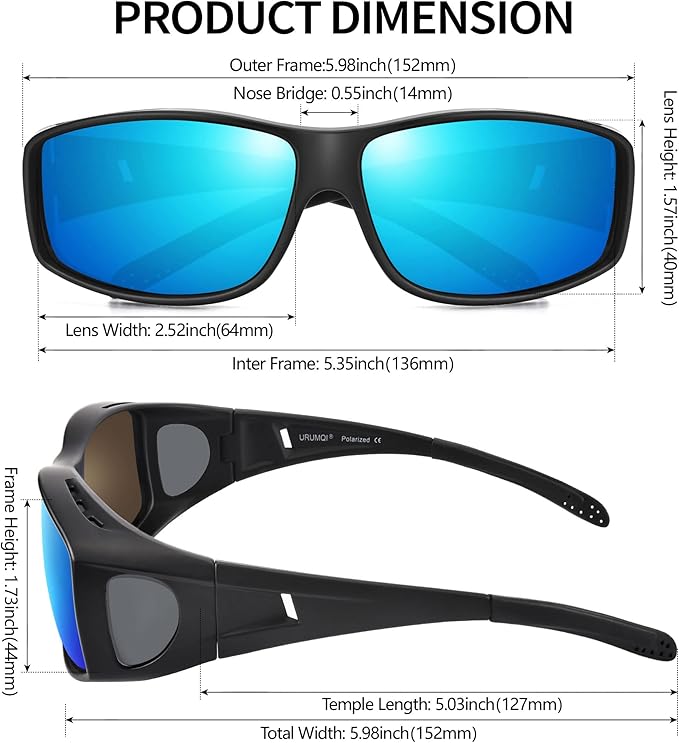 URUMQI Polarized Sunglasses Fit Over Glasses for Men Women, Wraparound Sun Glasses UV400 Protection for Driving Fishing
