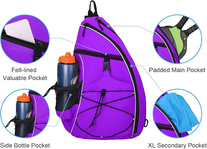 WOLT Pickleball Bag,Crossbody Sling Bags for Women Men,Pickleball Backpack with Fence Hook for Tennis, Racketball