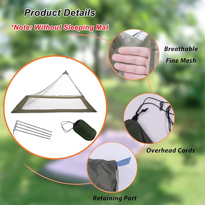 LiXiongBao Mosquito Net Tent,7.2x3.9x3.28 FT Outdoor Mosquito Net for Camping and Hiking with Tent pegs,Bug Net,Bed Net,Mosquito Tent,Bed Tent,Bug Netting for Bed without Sleeping Mat(Green)