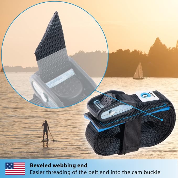 valonic Dolphin - tie Down Straps - 2 Pack, 11.5 ft x 1 inch, 2200 lbs, Protection pad, cam Buckle - for roof Rack, Surfboard, Kayak and Paddle Board, Black
