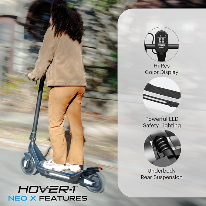 Hover-1 Neo Family Foldable Electric Scooter with 300W/250W/200W Rated Brushless Motor, 16/14/12 mph Max Speed, 8.5"/6.5” Wheels, 10/7 Mile Range Commuting Scooter for Kids & Teens Aged 4 to 16