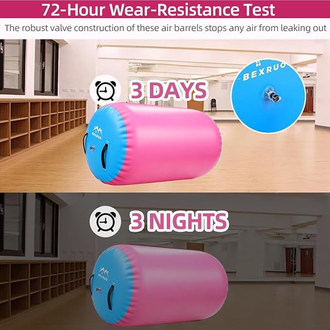 Gymnastics Air Barrel Roller, Inflatable Tumbling Roller Air Mat, Ergonomic Yoga Training Equipment, Barrel Trainer with Pump for Backhandspring, Cheerleading, Home, Gym & Yoga Practice
