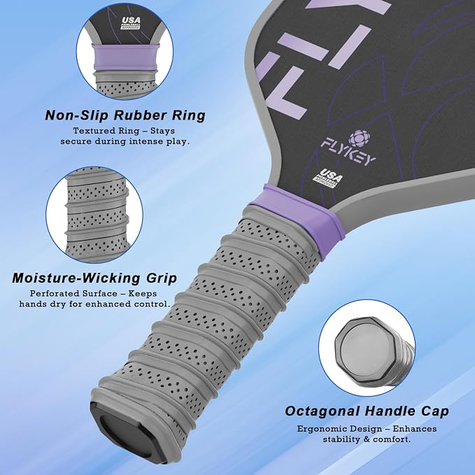 FLYKEY Pickleball Paddles, T700 Carbon Fiber Pickleball Paddle with a 16mm Shark Power Polymer Core, USAPA Approved Pickle Ball Paddle, Strong Spin and Power Surface,Strong Shock Absorption