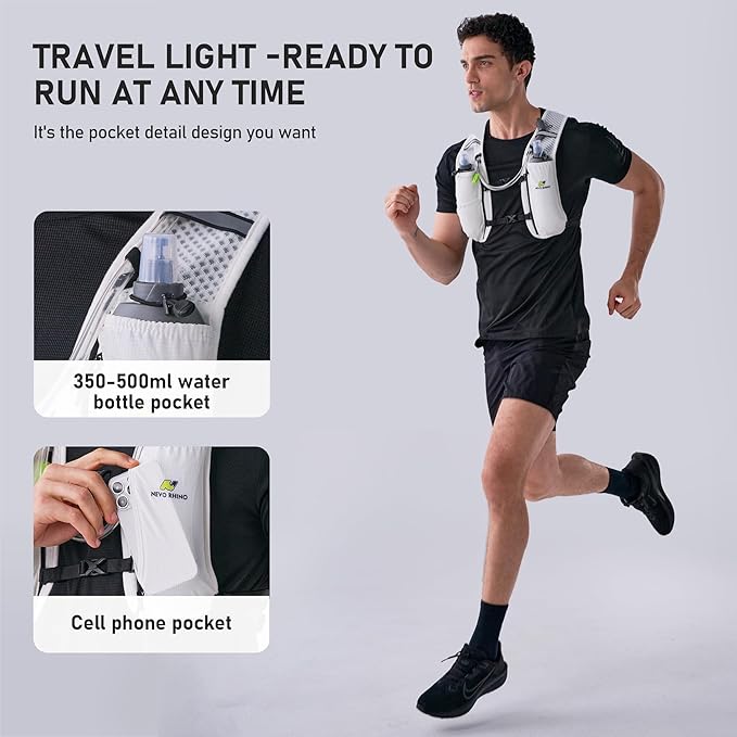 N NEVO RHINO Running Vest, Hydration Vest Pack, Lightweight Hydration Backpack with 1.5L Water Bladder for Hiking, Trail,Cycling,Bike,Marathons for Women Men