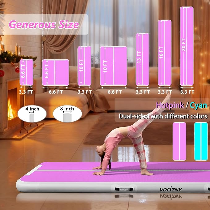 VOFiTNY All Purpose Gymnastics Mat 6.6/10/13/16/20 ft Sturdy Inflatable Tumble Track for Home/Gym
