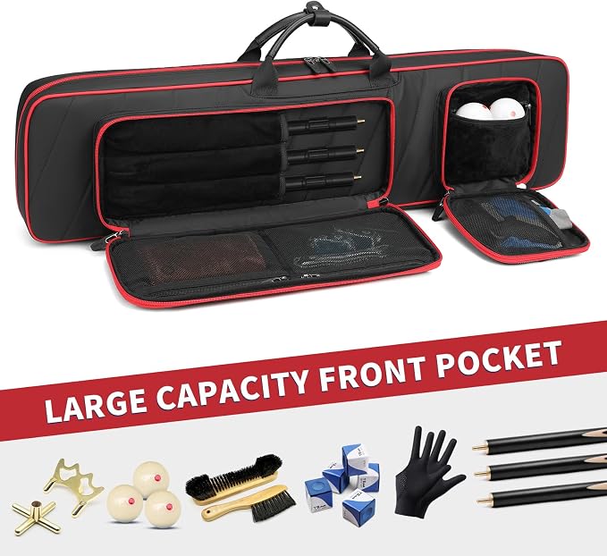 BOSSTIN Pool Cue Case, 3x4 / 5x5 Pool Stick Billiard Cue Accessories Soft Padded Bag Case
