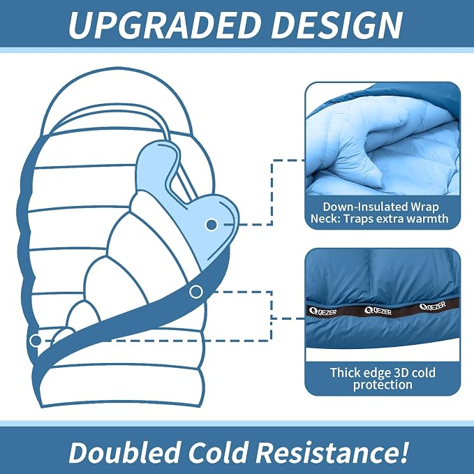 0 Degree Sleeping Bag for Adults 650 Fill Power Down Sleeping Bag for Cold Weather -20F / -8F / 0F / 10F Large Lightweight