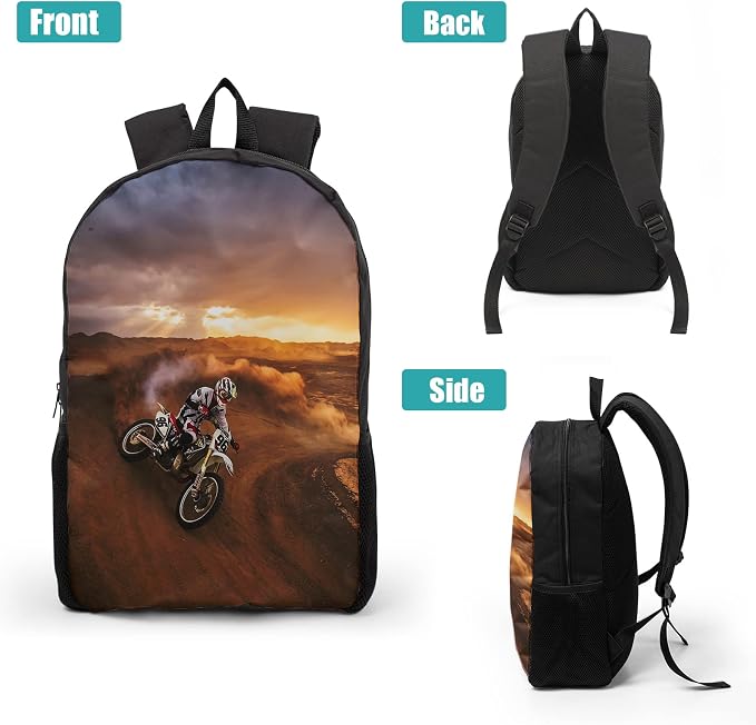 Giwawa Cool Dirt Bike Motocross School Backpacks for Teen Boys Motorcycle Vehicle in Desert Backpack School Bookbag Set Lunch Bag Pencil Case
