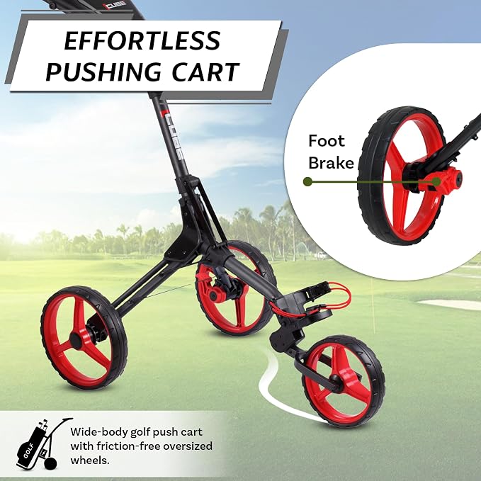 CUBE CART 3-Wheel Golf Push Cart – Ultra-Compact 14.5 lb Folding Golf Trolley, Two-Step Fold, Adjustable Handle, Foot Brake, Umbrella Holder & Built-in Storage
