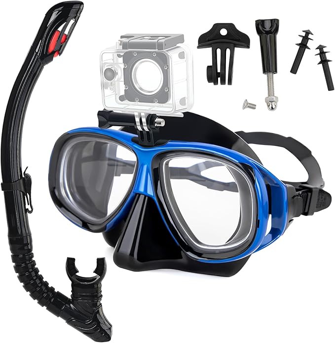 Nearsighted Snorkeling Gear for Adults Youth, Professional Shortsighted Full Dry Top Silicone Snorkel Set, Anti-Fog Diving Mask with Detachable Camera Mount for Scuba Diving, Spearfishing, Freediving