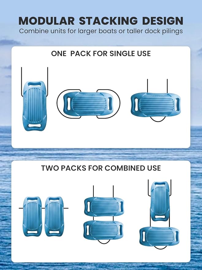 Zeraty Solid EVA Boat Fenders 1-2-4 Packs, 17''x8'' No-Deflation Dock Bumpers with Adjustable Ropes, Modular Stackable Non-Rolling Marine Hull Protector for Pontoon, Yacht, Bass, Jet Ski and Jon Boats