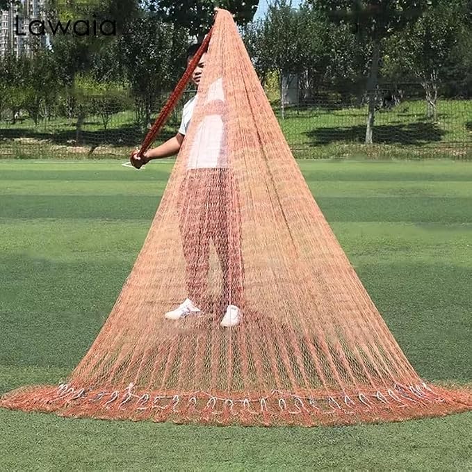Lawaia Traditional Fishing Cast Net Multifilament Line Landing Net with Steel Pendant Weight Hand Throwing Fish Net White Nylon Small Mesh