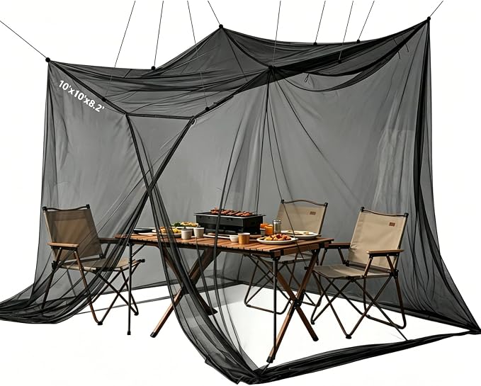 10'x10'x8.2' Outdoor Camping&Patio Mosquito Netting,Large Mosquito Netting with Hanging Ropes for Patio Camping Home Outdoor Travel (Black)