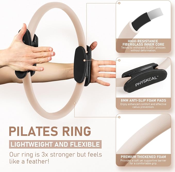 PhysKcal Pilates Kit, 15-Inch Pilates Ring with 1x Core Ball, 3X Resistant Loops and 2X Flex Bands, Home Pilates Equipment Set and Mat Pilates Essential Kit