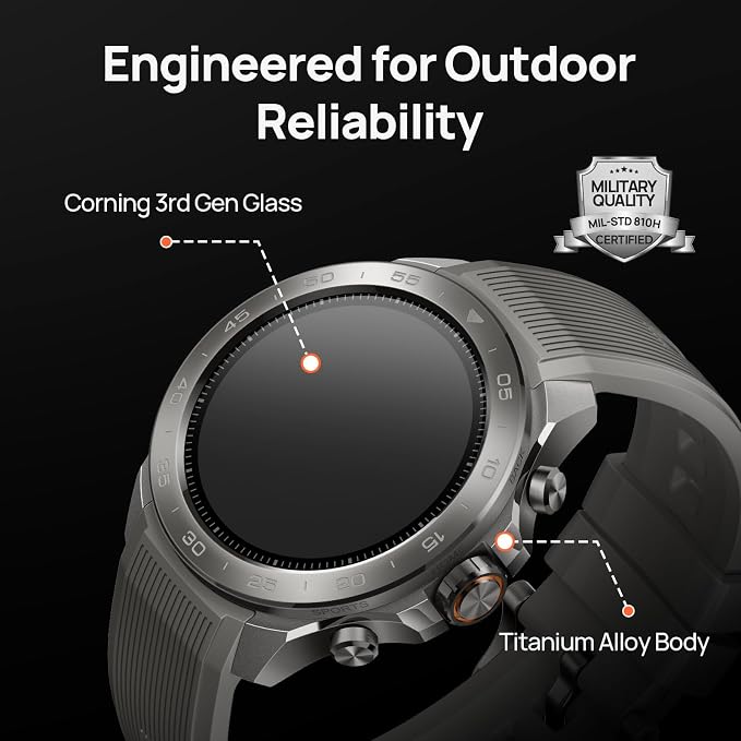 Mibro GS Explorer S Titanium Outdoor Adventure Smartwatch for Men, Dual-Band GPS with Offline Maps, Military-Grade, 20-Day Battery, 10 ATM Waterproof for Freediving, 150+ Sports Modes (Silicone Strap)