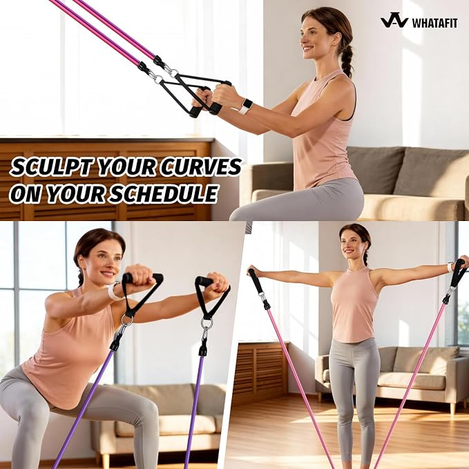 WHATAFIT Resistance Bands, Exercise Bands, Workout Bands with Handles, Door Anchor and Ankle Straps, 5 Resistance Levels Fitness Bands for Strength Training, Physical Therapy, and Home Gym Equipment