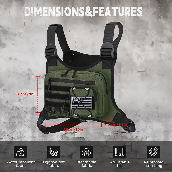 koculemi Outdoor Sports Chest Bag for Men, Chest Vest Holster Fits Most Pistols, EDC Travel Chest Pack for Running, Hiking