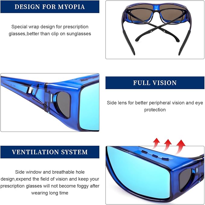 LVIOE Over Glasses Sunglasses Wrap Around Polarized Sunglasses for Men Women Fit Over Prescription Glasses with UV Protection