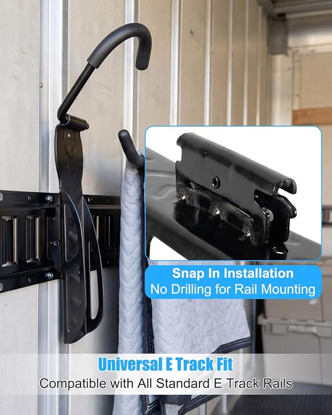 E Track Bike Wall Mount, Heavy Duty Steel Bicycle Hook for Garage Organization, Rotatable Rubber Coated Hanger Compatible with E-Track Rails, 2 Pack