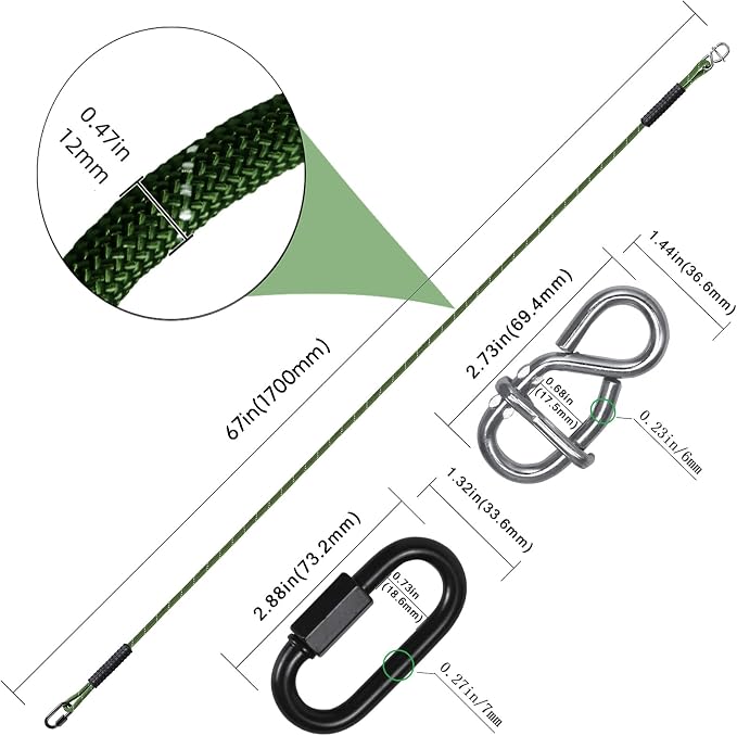 Tree Swing Ropes Heavy Duty,Adjustable Extendable Hammock Hanging Straps for Outdoor Swings Hammock Playground Set Accessories， 5.6Ft(67") of 2Pack, Green