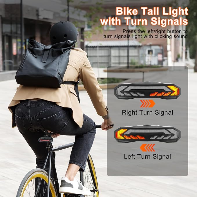 NineLeaf Bike Turn Signals, Turn Signal Kit for Ebike, Bike Turn Signals Front and Rear Auto On/Off Electric Bell Automatic Brake Light Remote Control Rear Light USB Rechargeable IP65 Waterproof