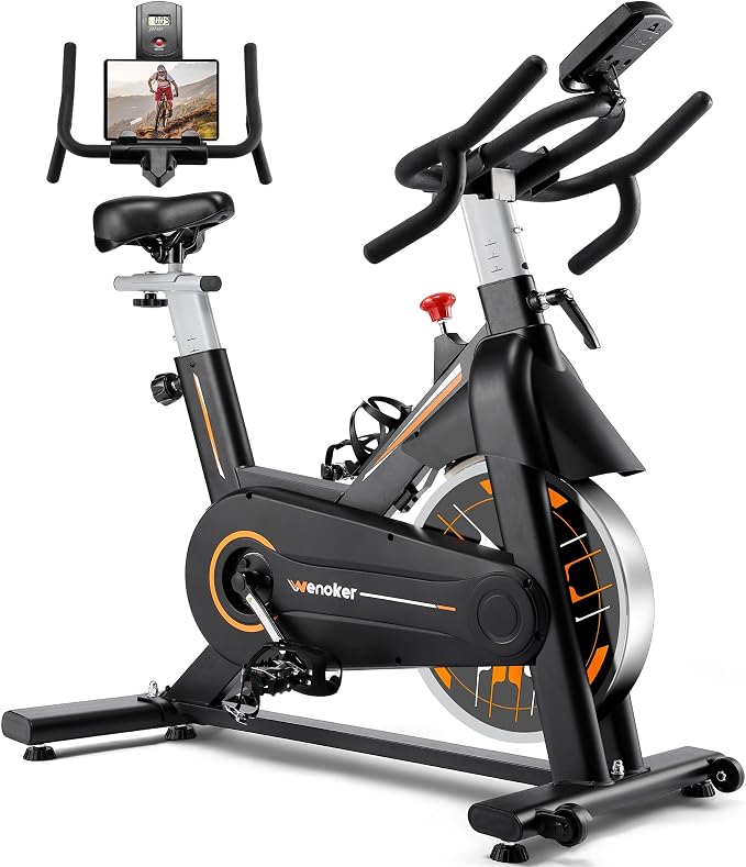 WENOKER Exercise Bike,Indoor Bike with Silent Belt Drive, Heavy Flywheel | Stationary Bike Multi-grips Handlebar and Upgraded Digital Display for Home, Orange