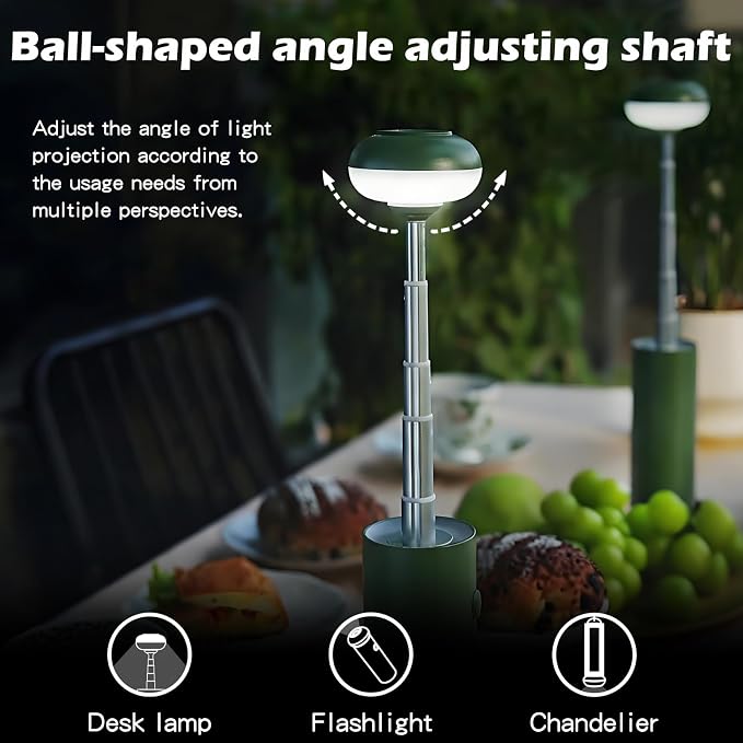 Ultralight Telescopic Camping Lights, Rechargable 5000 mAh Battery Camping Lamp with Magnetic, IPX65 Waterproof Portable Outdoor Flashlight for Hiking, Travel, Picnic, Yard(Green)