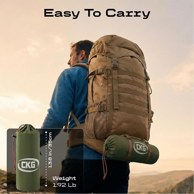 CKG Camping Sleeping Pad with Thermal Barrier, Ultralight Camping Mat 4in Thick with Pillow, Built-in Foot Pump Self Inflating Sleeping Pad for Hiking Tent Road Trip Car Camp Travel Gear, Green