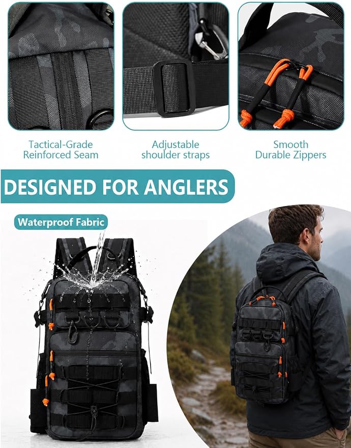 2 in 1 Compact Tactical Fishing Backpack with Tackle Boxes, Lightweight Waterproof Tackle Bag Fit 2 * 3600 Tackle Boxes, 2 Rod Holders Storage, Fishing Accessories Gift for Men Green
