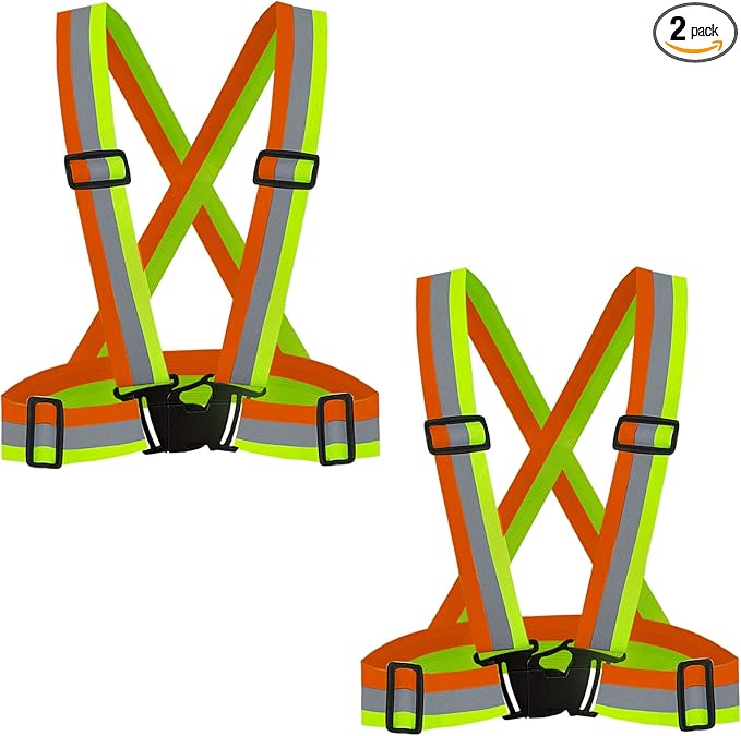 DUSKCOVE 2 Pack Hi Vis Safety Vests - Adjustable Bright Neon Color High Visibility Reflective Safety Straps Gear for Traffic Control, Running, Cycling