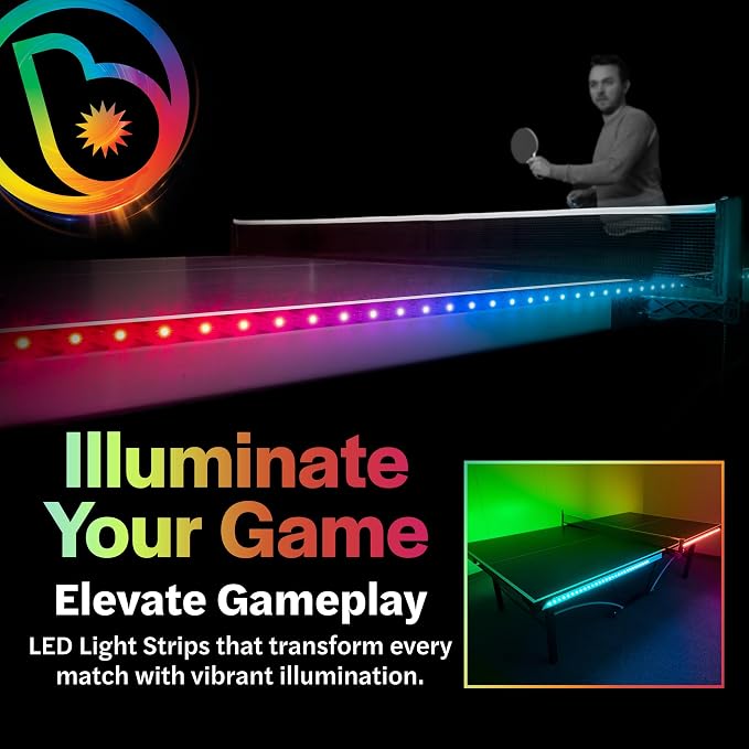 Brightz LED Ping Pong Table Light - Electrify Your Gameplay Experience! 12-Foot Light Strip for Ping Pong Tables - Color Changing or Solid Color Modes (Table Not Included)