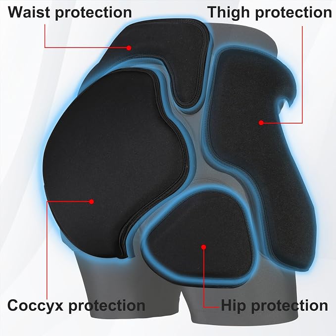 3D Protection Padded Shorts, Hip Butt Tailbone Crash Pad Pants, Impact Protective Gear for Figure Skating Snowboarding Ski Roller Skateboard