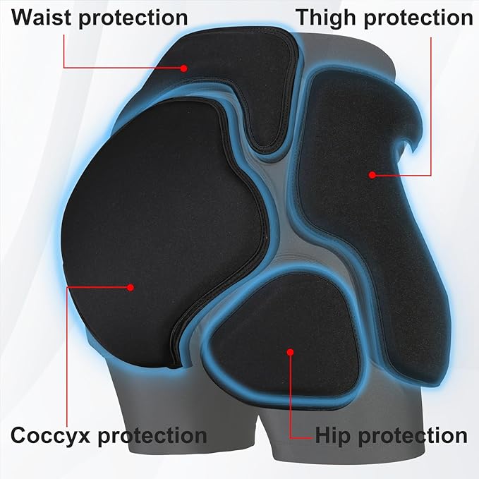 3D Protection Padded Shorts, Hip Butt Tailbone Crash Pad Pants, Impact Protective Gear for Figure Skating Snowboarding Ski Roller Skateboard