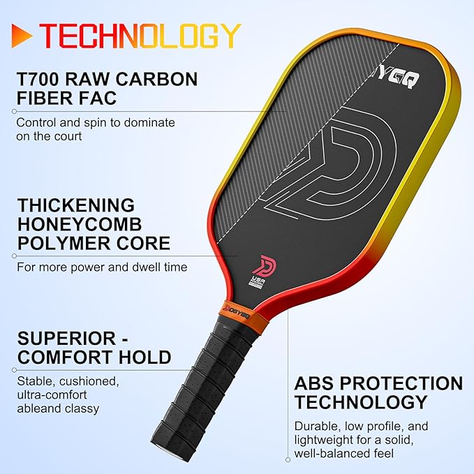 DGYGQ Pickleball Paddles with Polypropylene Honeycomb Core, T700SC Power Carbon Fiber Pickleball Paddle, Increased Power for Ultimate Spin & Consistency