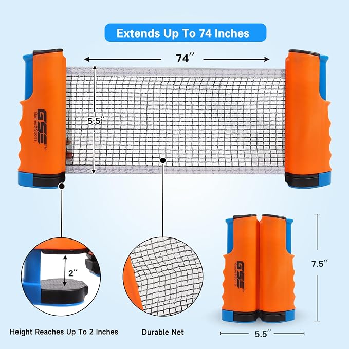 GSE Games & Sports Expert Adjustable Retractable Ping Pong Net Set & Post. Professional Table Tennis Rackets and Balls, Net with Posts and Storage Bag - Pingpong Paddle and Game Table Accessories. | Adjustable