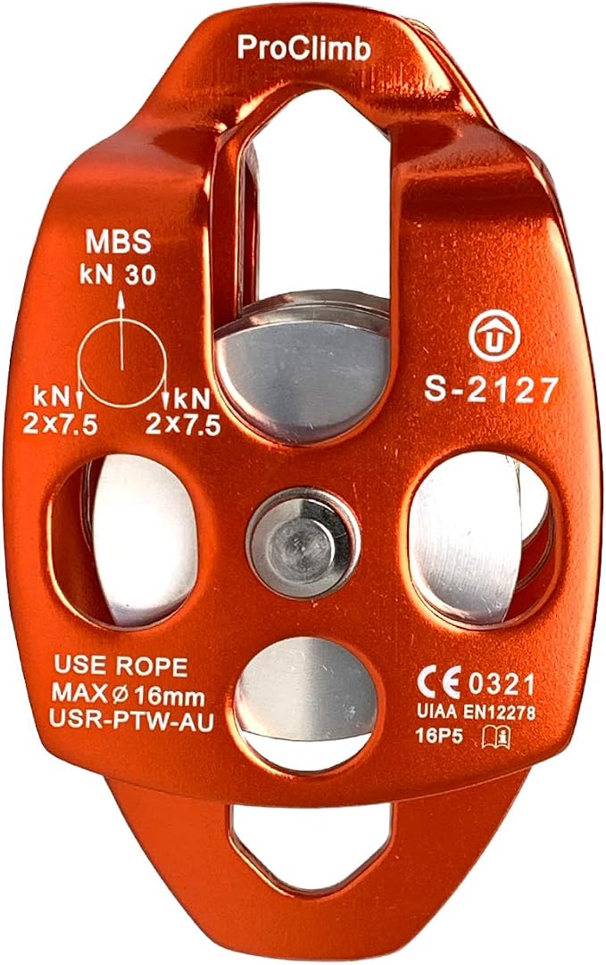 30kN Large Aluminum Rope Pulley - Single/Double Sheave, CE/UIAA Certified