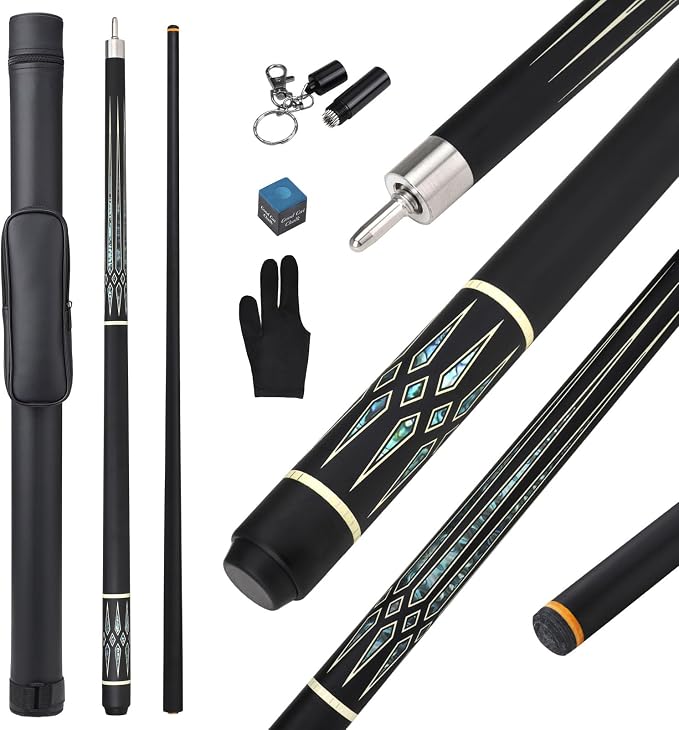 Professional Pool Cue Stick with Case, Pool Cue Stick 2-Piece Glass Fiber Billiards Cue Stick Low Deflection Pool Stick for Adults Players, 58" 19oz