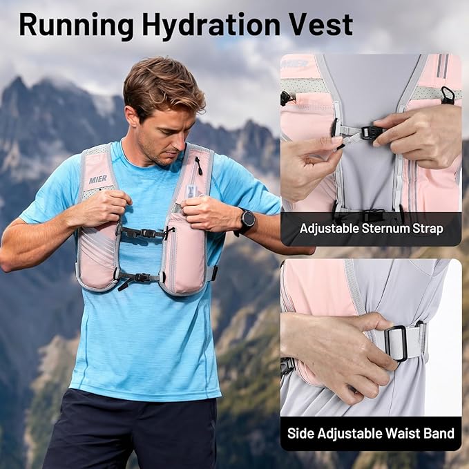 MIER Running Vest for Women Men, Lightweight Breathable Hydration Vest with 500ml Soft Flask Reflective Hydration Backpack for Marathon Cycling Hiking Jogging