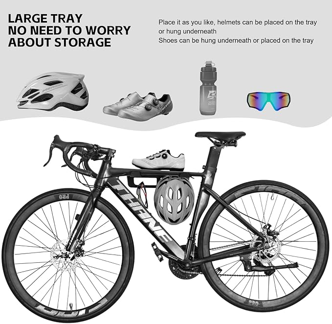 Bike Wall Mount Storage Rack,Bike Hangers for Garage Space-Saving Bike Rack Garage,Large Tray Design,13.7''x12'',Black